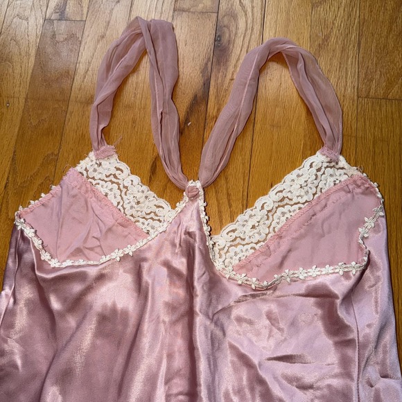 Vintage Dentelle Slip Dress L Pink Satin Lace Ruffle Hem Chemise‎ USA Lingerie - Picture 8 of 12